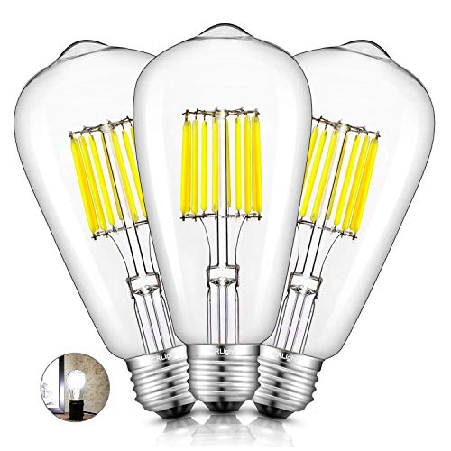 CRLight 5000K LED Edison Bulb 10W Daylight White 1000LM, 100W Incandescent Equivalent, Replace 20W Compact Fluorescent CFL Bulbs, E26 Medium Base ST64 Vintage LED Filament Bulbs, Non-dimmable, 3 Pack