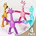 Bendable Giraffe Figures, Toys Set of 4 Flexible Giraffes, Telescopic Suction Cup Toy, Telescopic Pop Tubes, Fidget Tubes Sensory Toys Basket Stocking Stuffer for Girls Boys