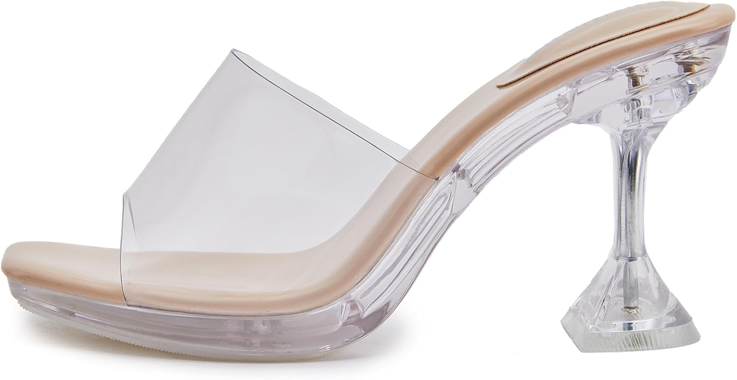 NBUUNBU Clear Heels for Women Sexy Little Platform High Heel Transparent Straps Dress Shoes Comfortable Stilletos Square Toe Sandals Mules Pumps - Image 4