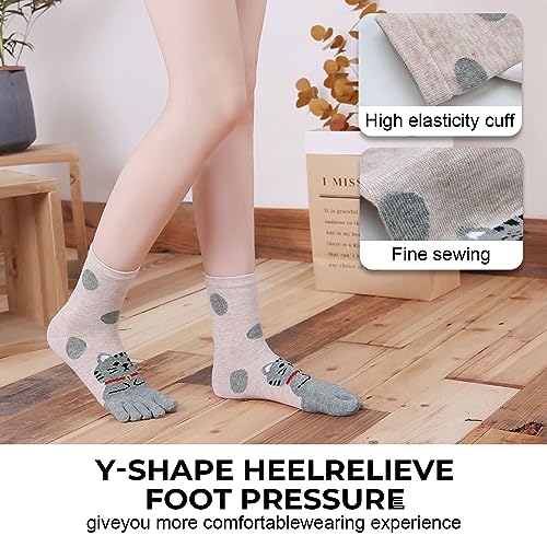 Image of CaiDieNu Women's Animal Toe Socks - Cotton Five Finger Colorful Funny Casual Crew Socks for Ladies