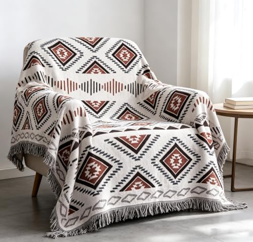 Luxlovery Aztec Woven Throw Blanket with Tassels