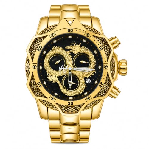 Generic Men's Luxury Oversized Gold Chronograph Watch, Black - Image 3