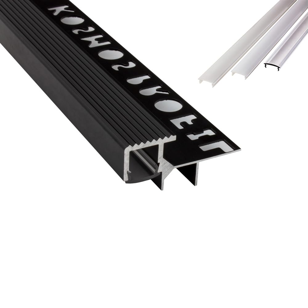 T-40 LED Alu Fliesenprofil Treppenprofil Stufen 12 mm schwarz 2m milky