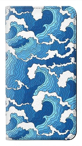 Étui iPhone 15 Plus en cuir clapet protection intégrale motif vagues océan