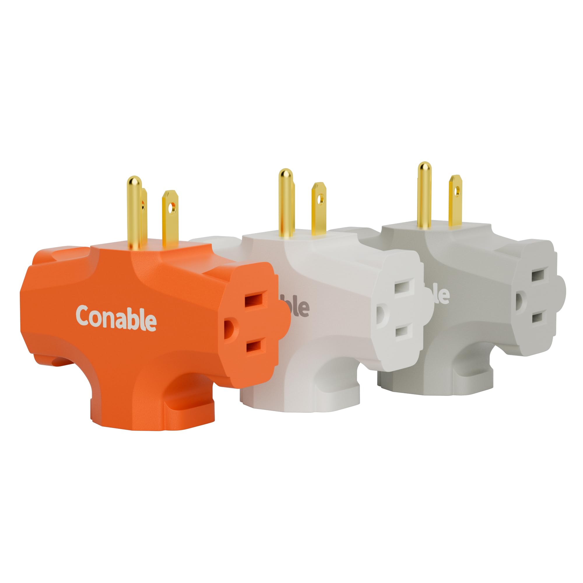 3-Outlet Adapter, 3 Prong Plug Extender, Heavy-Duty Grounded Power Tap 3 Way Splitter Adapter, Electric Outlet Expander Sideways, Multiple Colors,