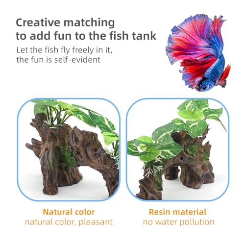 relaqcc Aquarium Decor Ornaments Artifical Driftwood Cave Fish Tank Decorations Silk Aquarium Plants for Betta Fish Tank Accessories - Image 4