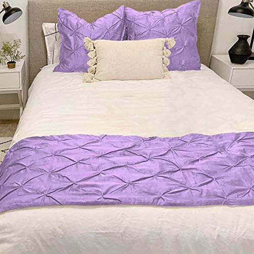 100% Natural Cotton Bed Runner Set 800 Thread Count 3 Piece Pinch Pleated Easy Care Bed Scarf, 2 Pillow Shams (26X26) And 1 Decorative Bed Scarves, Twin Size (70"X20") Lavender #TOP4