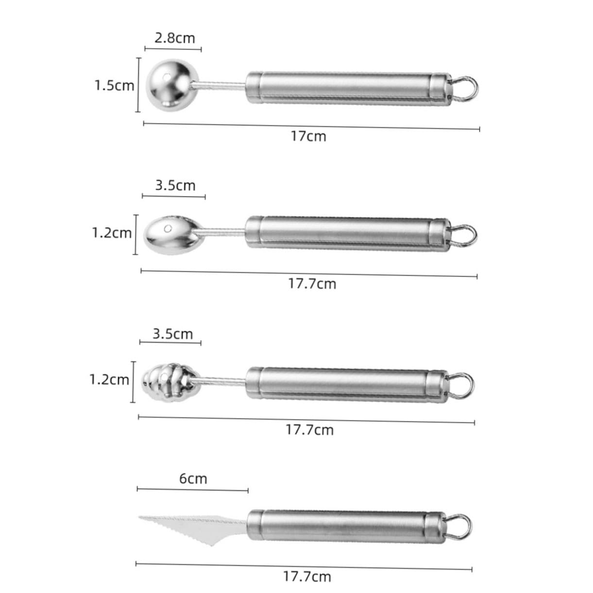 Cuchara para Bolas de Melón y Fruta 4 Piezas Acero Inoxidable 304 Mango Ergonómico Sacabolas Multiusos para Cocina Hogar Herramientas para Frutas y Helados