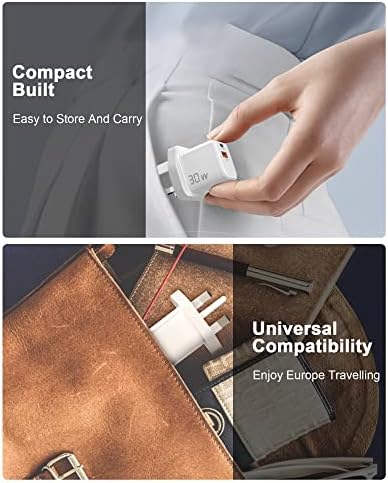 Orangeck USB C Plug, 30W USB C Charger, PD QC 3.0 Dual Port Fast Wall Charger, USB-C Power Adapter Compatible with iPhone 14 13 12 Pro Max Samsung Galaxy S22 S21 Google Pixel 7 6 Pro iPad MacBook Air