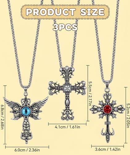 Image of Cross Chain Gothic Jewellery Set, Punk Style Cross Necklace for Men, 3PCS Accessories for Alternative Fashion Enthusiasts, Unisex Gothic Jewelry for Concerts and Daily Wear