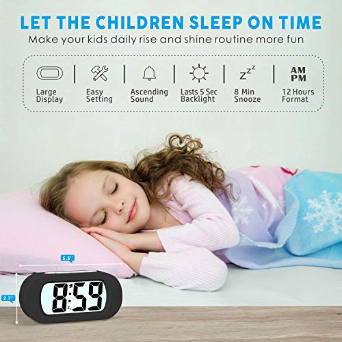Miniatura 3 de Plumeet Reloj Despertador Digital LCD Viaje, con Gran Pantalla, fácil de configurar, con Snooze y luz de Noche, Alarma con Sonido Ascendente y portátil, el Regalo Ideal para niños (Negro)
