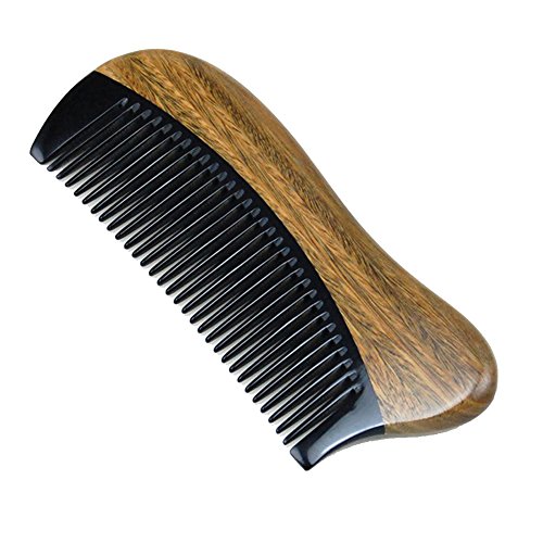 Anddyam Natura Green Sandalwood Hair Comb - No Static Wooden Fine Tooth Black Buffalo Horn Comb (Green sandalwood)