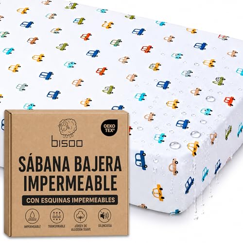 Bisoo Sabana Magica Bajera 35x75 Coches para Moises Capazo y Cochecito Bebe. 2 en 1, Ahorra el Protector de Colchon, Impermeable, Transpirable, Suave Algodon Jersey Oeko-Tex