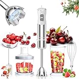 Stabmixer 1000 W, Stabmixer Set 5 in 1, Edelstahl Pürierstab mit 12 Geschwindigkeiten & Turbotaste, 5 Zubehörteilen für die Zubereitung von Babynahrung, Salaten, Suppen, Smoothies und Teig