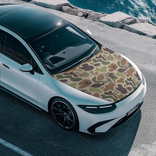 Image of Renewold Duck Camo Car Hood Cover, Vehicle Hood Wrap Blanket, Women Men Automotive Exterior Accessories, Elastic for Outdoor Indoor Holiday Party Camping Travel Easy Install