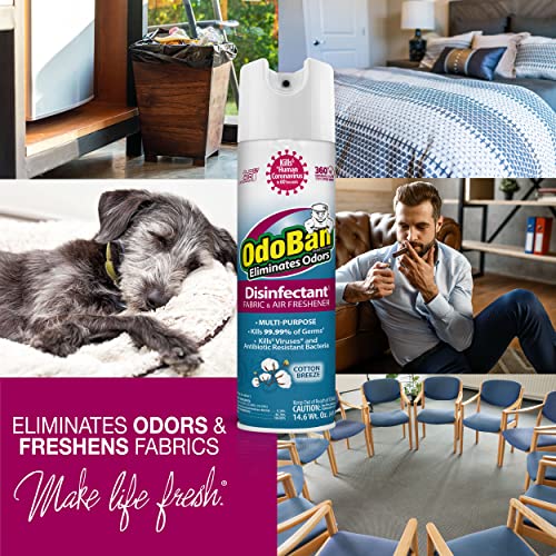 Image of OdoBan Ready-to-Use 360-Degree Continuous Spray Disinfectant & Harsh Aroma Eliminator, Fabric & Air Freshener, Made in the USA, Cotton Breeze Scent, 14.6 Ounces, 6 Pack