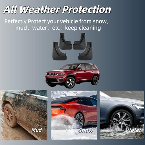 Image of No Drill Mud Flaps Compatible with 2022-2026 Jeep Grand Cherokee 2-Row 5 Seats SUV, Custom Fit PP Material No Drill Required Splash Guards, All Weather Wheel Mudflaps Set of 4