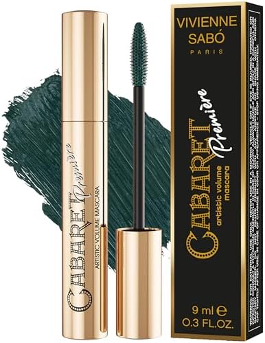 Vivienne Sabó Cabaret Premiere Green Mascara, Volume and Length, Defining, Curling, No Flaking, No Clumping, Smudge Proof, Washable, Cruelty-Free, Made in Europe, (06 Green), 0.3 Fl Oz, 1 Pack