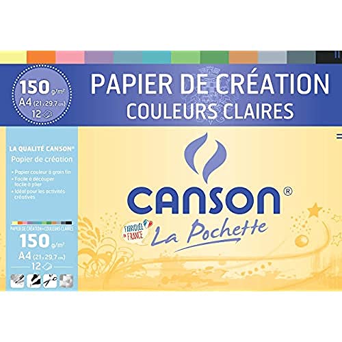 CANSON papier création couleur A4 12 feuilles 150g/m² - couleurs claires assorties