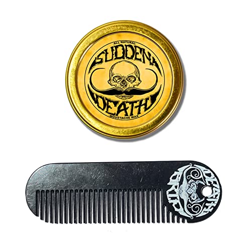 The Vintage Beard Company Sudden Death Strong Hold Mustache Wax and Death Grip Mustache Keychain Comb Set