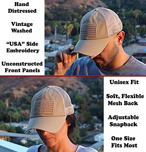 Image of Antourage American Flag Unconstructed Unisex Mesh Snapback Baseball Hat Cap for Men and Women +2 Patriotic Patches Included