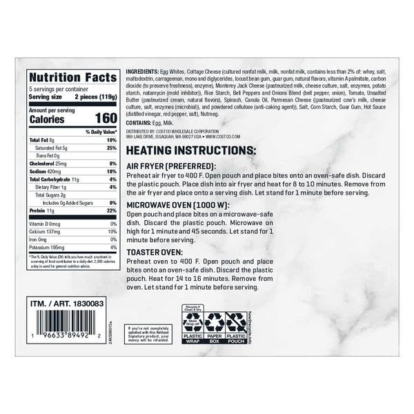 Egg White with Cheese Trio and Peppers Egg Bites, Made with Cage-Free Egg Whites; 11g of Protein per Serving; Certified Gluten-Free,10-count, Total Net Weight [ 21 oz, 1.3 lb ]