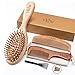 Natural Wood Hair Brush with Wooden Bristles Massage Scalp Comb and Peach Wood Beard Comb for Men and Women 3 pcs
