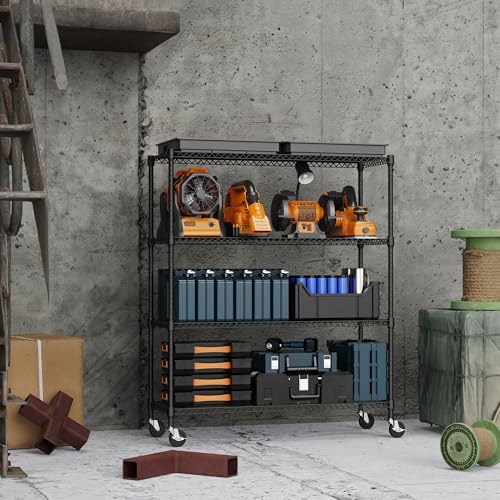 Image of M MZG 4 Tiers Storage Shelves Load 1400LBS, Metal Shelving Wire Metal Shelving Unit Shelves for Storage Adjustable Garage Shelving for Pantry Kitchen Garage Black 17.7 inch D x 47.3 inch W x 62.7 inch H