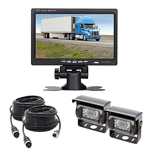 Yasoca DC 12V 24V Vehicle Backup Camera System 2 x Rear View Camera Support Night Vision Waterpoof & 7