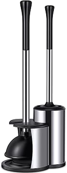 HAMITOR Toilet Plunger Bowl Brush Set Hideaway Heavy Duty Toilet Plunger Scrubber Cleaner Holder Combo for Bathroom with Covered Caddy Hidden Elongated Discreet Apartment Plunger Brush Accessories
