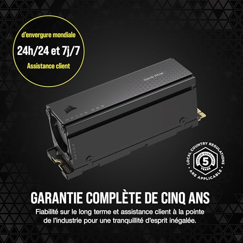 Corsair MP700 Pro avec Refroidisseur 4 to M.2 PCIe Gen5 x4 NVMe 2.0 SSD - M.2 2280 - Jusqu'à 12 400 Mo/s en Lecture Séquentielle - TLC NAND Haute Densité - Noir
