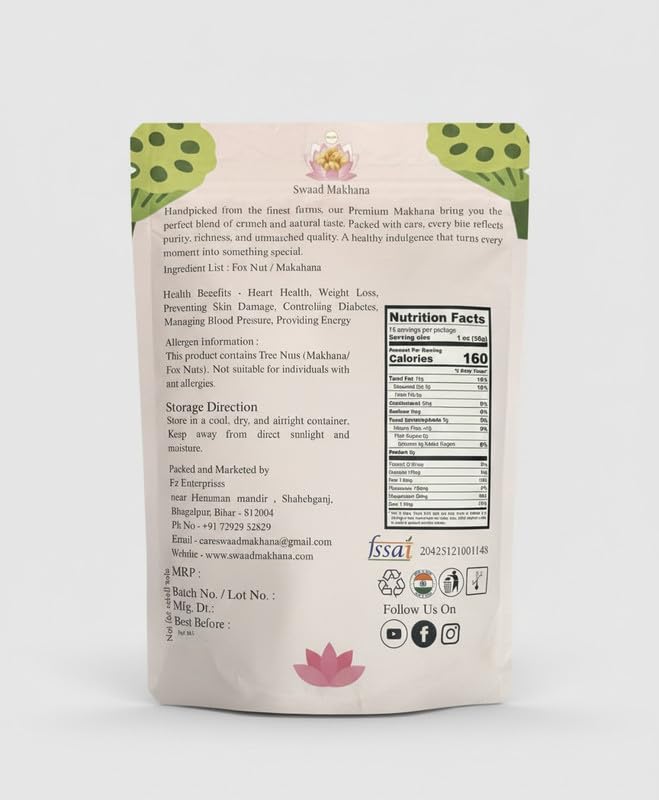 Image of PHOOL SWAAD Raw Natural Phool Makhana Farm Fresh Fox Nuts 80GM Pure Unprocessed Superfood Snack