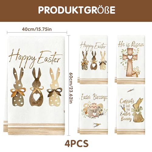 PIujsym 4 Stück Geschirrtuch Ostern Set - Saugstarke Geschirrtücher Ostern Baumwolle mit Hase & Kreuz Motiv - Geschirrtücher Rosa Küche Deko Passend - 40x60cm Osterdeko Handtuch für Frühling
