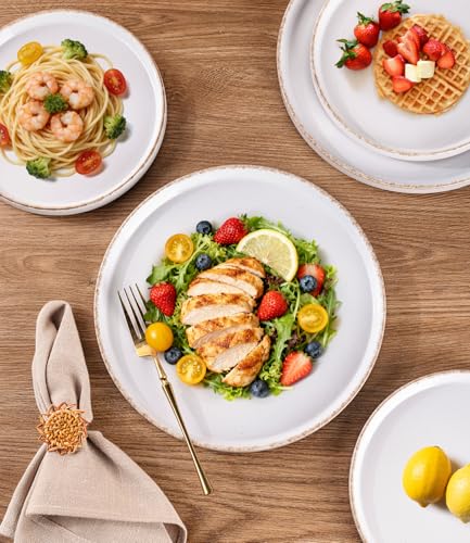Image of AmorArc Ceramic Dinnerware Sets for 8, 24 Pieces Handpainted Plates and Bowls Set with Rustic Terracotta Underside, Scratch Resistant Stoneware Dishes Set, Dishwasher & Microwave Safe