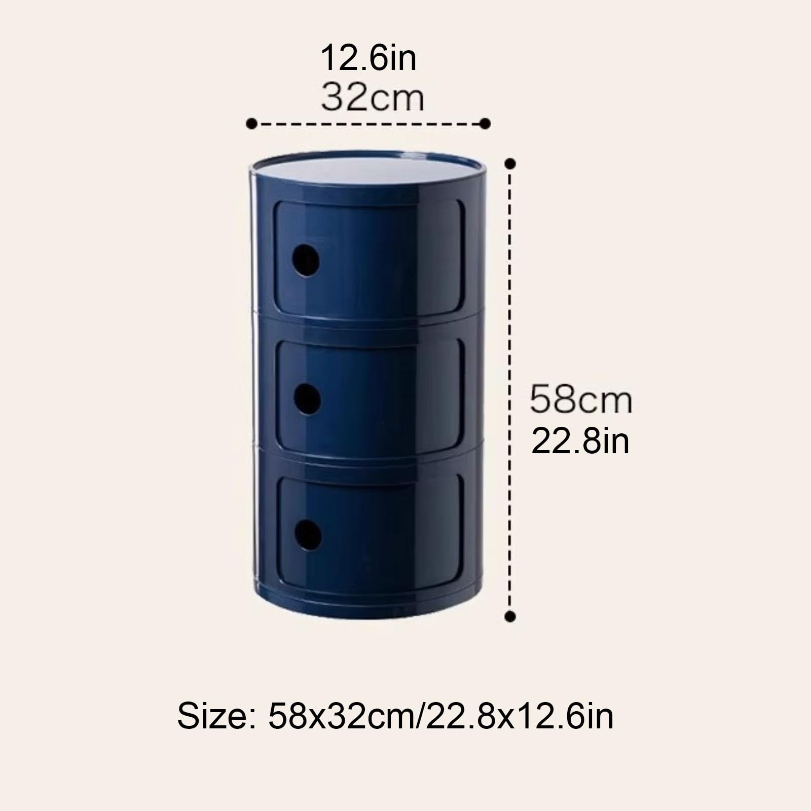 Comodino Rotondo, Comodino con 3 Cassetti, Tavolino, Mobiletto Portaoggetti con Anta Scorrevole per Soggiorno, Camera da Letto, Bagno,Blu