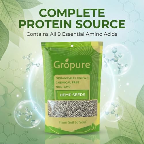 Image of GroPure Organic: From Soil to Soul - Hemp Seeds for Eating 250 g I Raw Hemp Seeds I High in Protein, Fibre I Perfect for Smoothies, Salads, Baking I Organic Hemp | Suitable for Keto & Vegan Diets | Natural Plant-Based Nutrition