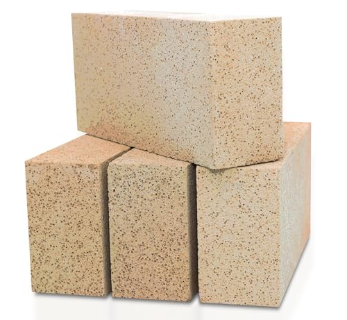 GIRtech Insa-4 Lightweight & Insulating Fire Bricks - 2500F Pack of 4 - Size 9" x 4.5" x 2.5" - Fireclay, Chamotte Firebricks for Ovens, Forges, Kilns, Fireplaces, Wood Stoves, Steel Furnaces