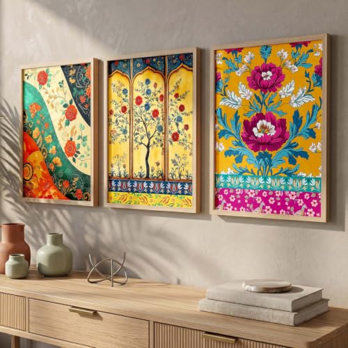 Image of kotart Madhubani Wall Decoration | Madhubani Art Painting With Frame For Living Room Bed Room Hotel Wall Decor Digital Reprint Set of 3 (20x30 Inch)