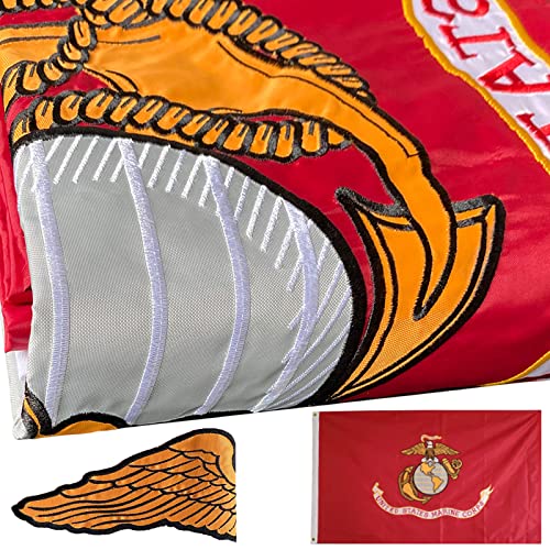 Embroidered Double Sided Marine Corps Flag 3x5 Outdoor-3Ply Heavy Duty 300D Nylon 4 Rows Sewn- All Weather United States Official Marine Corps Flag Banner for Indoor with 2 Brass Grommets