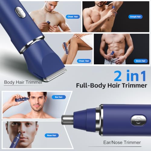 Image of Manscape Body Hair Trimmer for Men, Waterproof Groin Trimmer, Electric Razor Ball Shaver for Chest Pubic Leg Arm Underarm Back Nose, Rechargeable Wet /Dry Groomer, Blue