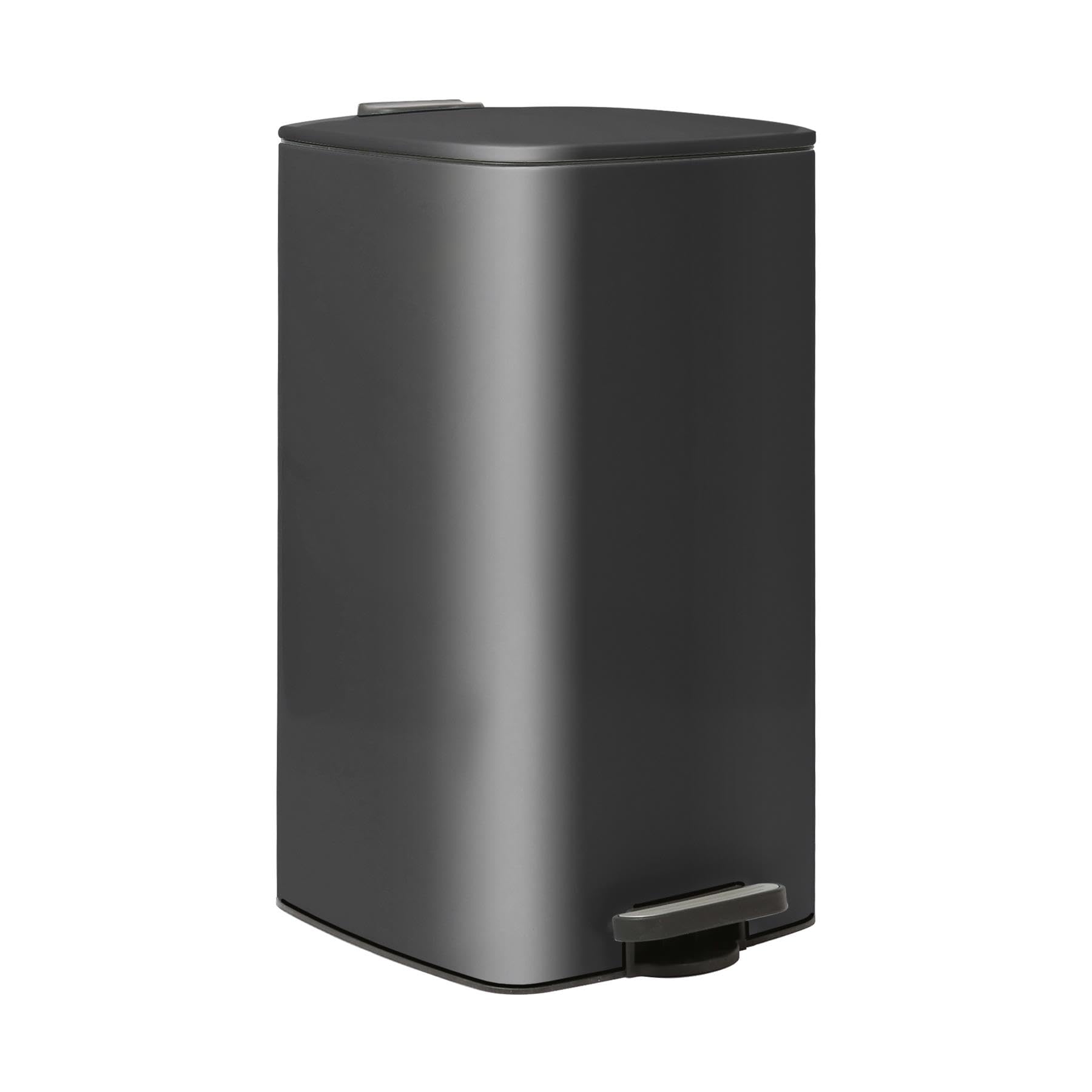 Harbour Housewares 30L Pattumiera Quadrata in Acciaio Inox per Cucina a Pedale - Nero - 1x Chiusura Ammortizzata Grande Alto Metallo Credenza Cibo Sciupare Riciclaggio Cestino della Spazzatura