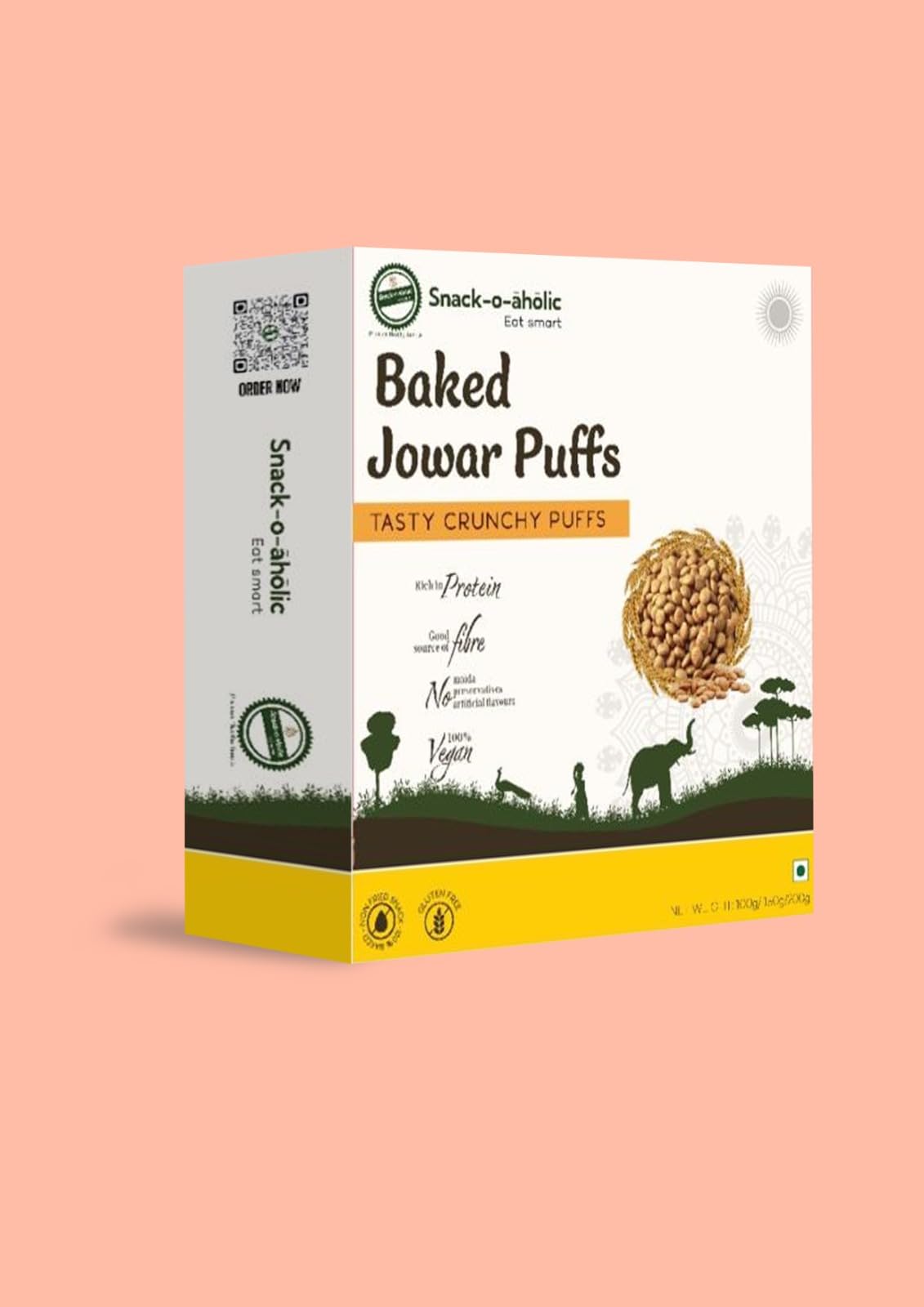 Snack-o-aholic eat smart Baked Jowar Puff Tasty Crunchy for Snacks 100g
