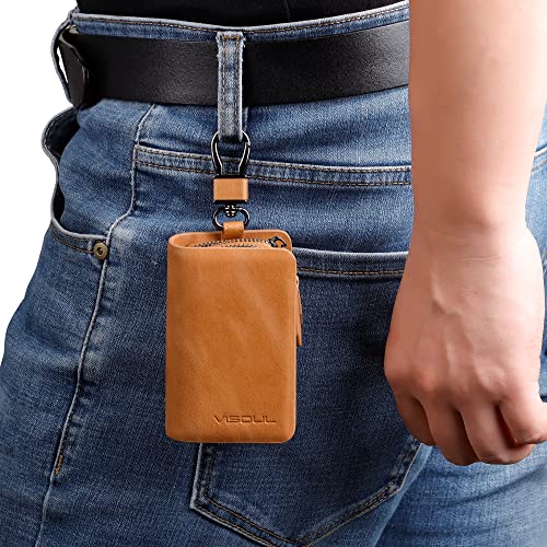 Image of VISOUL Car Key Case Holder Double Zipper, Leather Car Smart Key Fob Case with Keychain for Men and Women