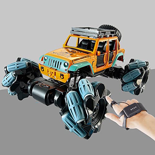Remote Control Car 1:18 Metal Drift RC Cars 360° Rotating 4WD 2.4Ghz Gesture Sensor Control Monster Truck for Kids All Terrains Crawler RC Vehicle Rechargeable Batteries for Boys Kids (Orange)
