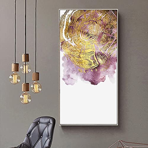Toile violette abstraite avec bague annuelle en or pour une déco raffinée