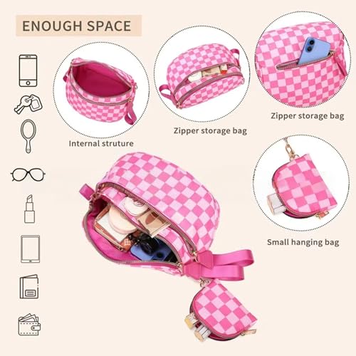 Image of Checkered Crossbody Bum Bags for Women, Nylon Sling Bags with Shoulder Strap, Large Capacity Checkered Purse Bag