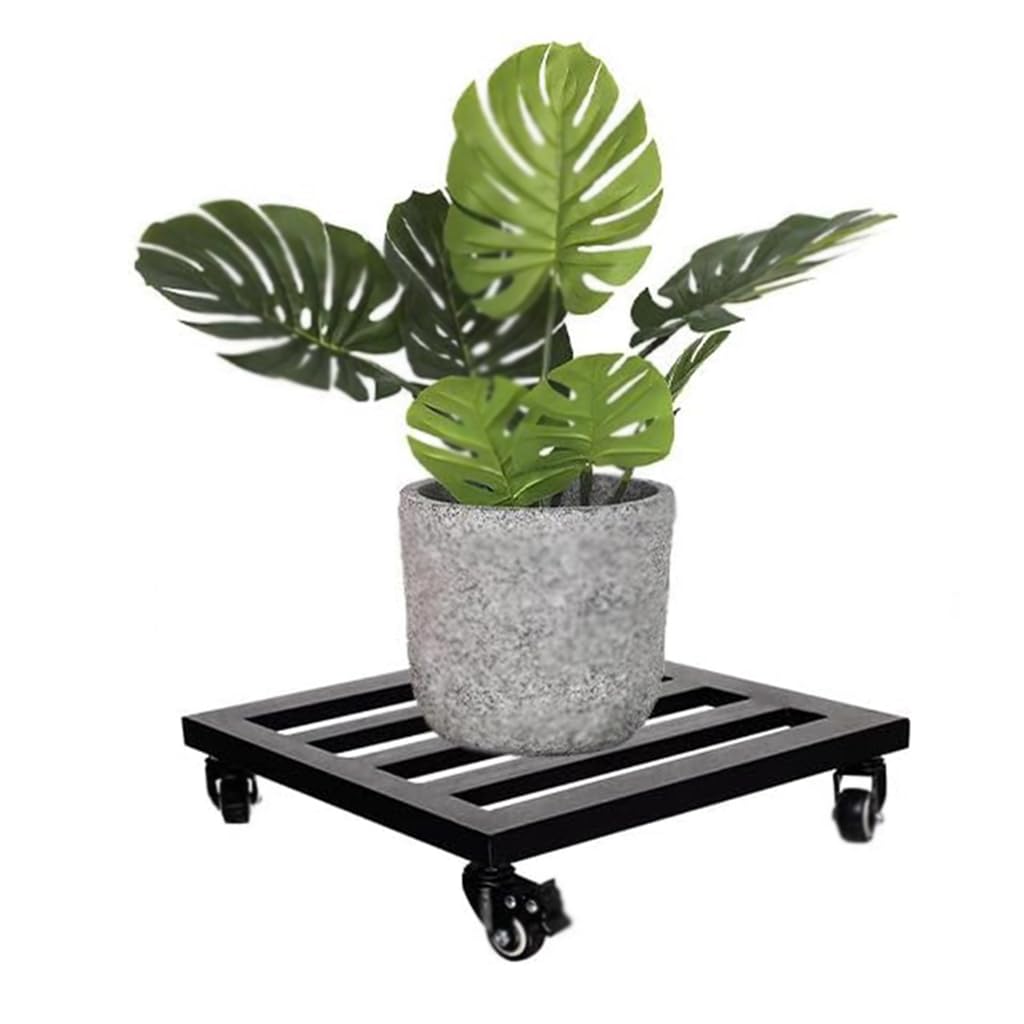 HTDRE Heavy Duty Metal Plant Pot Trolley with Lockable Caster Wheels Square Plant Caddy for Indoor/Outdoor Use Durable Plant Dolly Stand for Easy Mobility and Stability