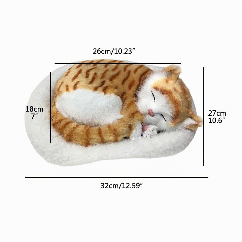 Schlafendes Katzenspielzeug, Atmende Katze, Stofftierpuppe mit Matte, Plüschtiere für Kinder, Heimdekoration, Weiche Matte, Bett und Simulierter Klang (2)