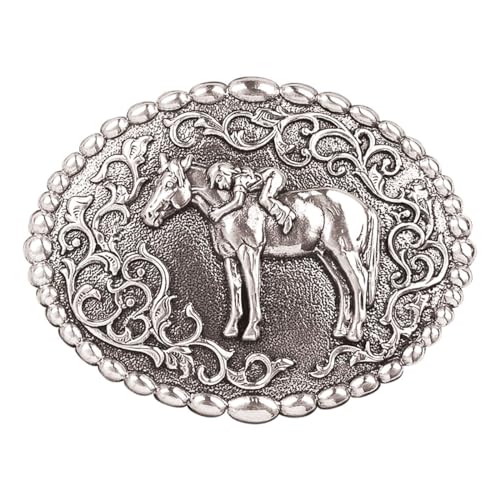 Nocona Girl's Young Girl On Horse Belt Buckle, Silver, OS2