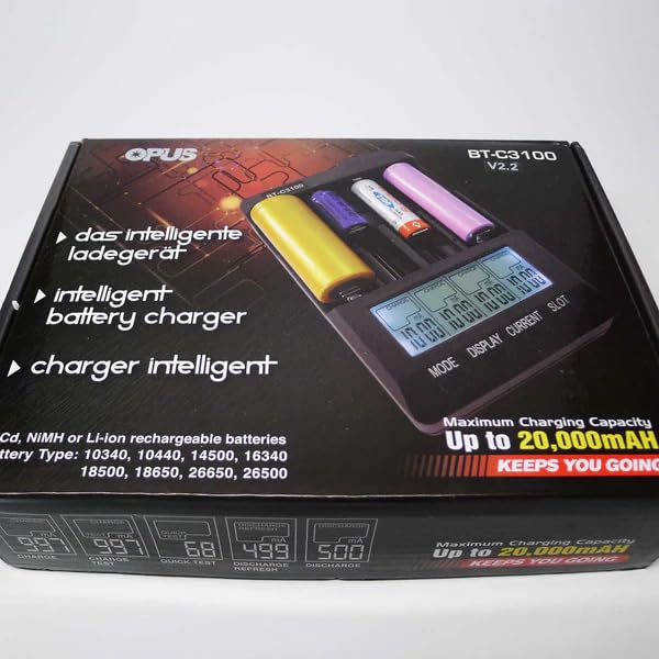 Opus BT-C3100 NICD NIMH Li on AA, AAA, 18650 Charger Discharger...